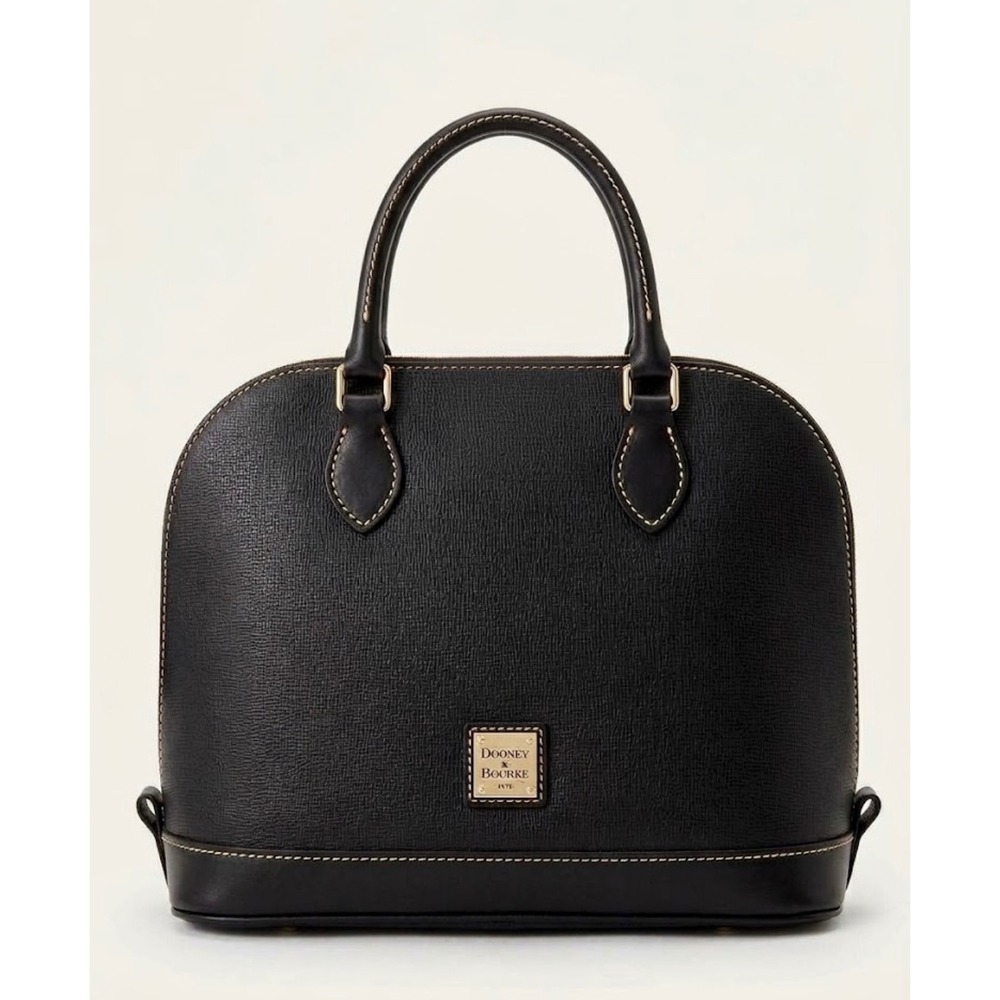 Dooney & Bourke Black Saffiano Leather Dome Satchel Bag Gold Hardware